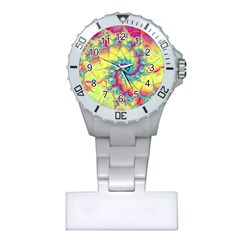 Fractal Spiral Abstract Background Vortex Yellow Plastic Nurses Watch