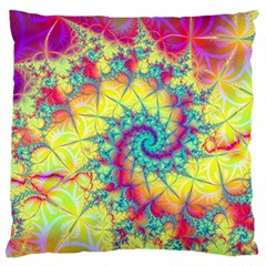 Fractal Spiral Abstract Background Vortex Yellow Large Premium Plush Fleece Cushion Case (two Sides)