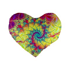 Fractal Spiral Abstract Background Vortex Yellow Standard 16  Premium Flano Heart Shape Cushions