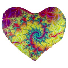 Fractal Spiral Abstract Background Vortex Yellow Large 19  Premium Flano Heart Shape Cushions by Bangk1t