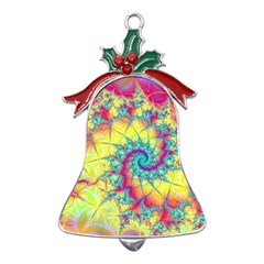 Fractal Spiral Abstract Background Vortex Yellow Metal Holly Leaf Bell Ornament