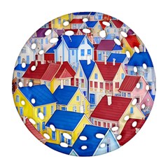 City Houses Cute Drawing Landscape Village Round Filigree Ornament (two Sides) by Bangk1t