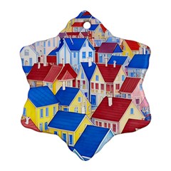 City Houses Cute Drawing Landscape Village Snowflake Ornament (two Sides)