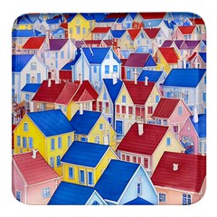 City Houses Cute Drawing Landscape Village Square Glass Fridge Magnet (4 Pack) by Bangk1t