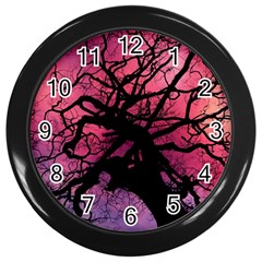 Trees Silhouette Sky Clouds Sunset Wall Clock (black)
