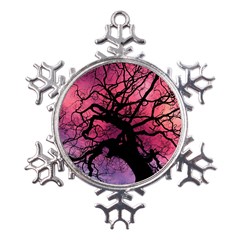 Trees Silhouette Sky Clouds Sunset Metal Large Snowflake Ornament