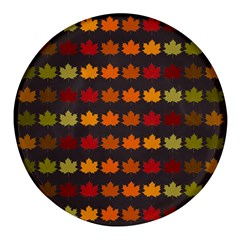 Autumn Fall Leaves Season Background Glitter Art Round Glass Fridge Magnet (4 Pack)