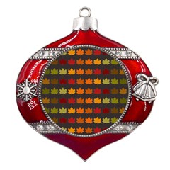 Autumn Fall Leaves Season Background Glitter Art Metal Snowflake And Bell Red Ornament