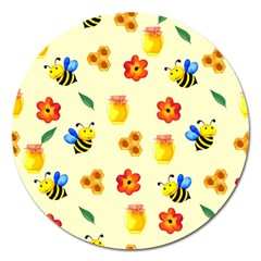 Seamless Background Honey Bee Wallpaper Texture Magnet 5  (round)