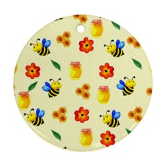 Seamless Background Honey Bee Wallpaper Texture Round Ornament (two Sides) by Bangk1t