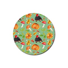 Autumn Seamless Background Leaves Wallpaper Texture Rubber Round Coaster (4 Pack)