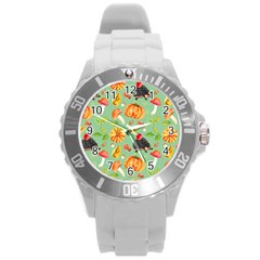 Autumn Seamless Background Leaves Wallpaper Texture Round Plastic Sport Watch (l) by Bangk1t