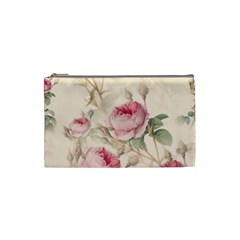 Roses Plants Vintage Retro Flowers Pattern Cosmetic Bag (small)