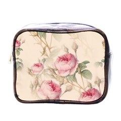 Roses Plants Vintage Retro Flowers Pattern Mini Toiletries Bag (one Side)