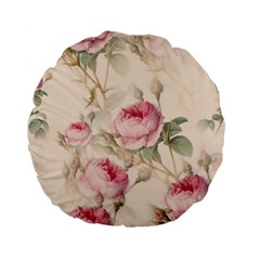 Roses Plants Vintage Retro Flowers Pattern Standard 15  Premium Flano Round Cushions