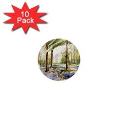 Trees Park Watercolor Lavender Flowers Foliage 1  Mini Buttons (10 Pack) 