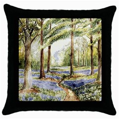 Trees Park Watercolor Lavender Flowers Foliage Throw Pillow Case (black)