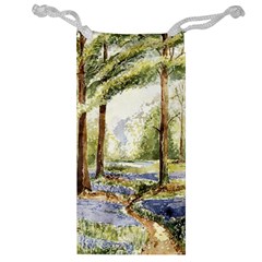 Trees Park Watercolor Lavender Flowers Foliage Jewelry Bag