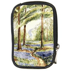 Trees Park Watercolor Lavender Flowers Foliage Compact Camera Leather Case