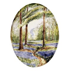 Trees Park Watercolor Lavender Flowers Foliage Oval Glass Fridge Magnet (4 Pack)