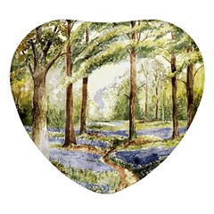 Trees Park Watercolor Lavender Flowers Foliage Heart Glass Fridge Magnet (4 Pack)