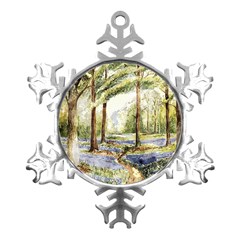 Trees Park Watercolor Lavender Flowers Foliage Metal Small Snowflake Ornament by Bangk1t