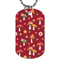 Woodland Mushroom And Daisy Seamless Pattern On Red Backgrounds Dog Tag (two Sides) by Amaryn4rt