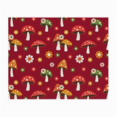Woodland Mushroom And Daisy Seamless Pattern On Red Backgrounds Small Glasses Cloth by Amaryn4rt