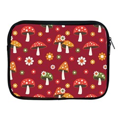 Woodland Mushroom And Daisy Seamless Pattern On Red Backgrounds Apple Ipad 2/3/4 Zipper Cases by Amaryn4rt