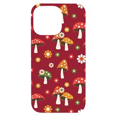 Woodland Mushroom And Daisy Seamless Pattern On Red Backgrounds Iphone 14 Pro Max Black Uv Print Case by Amaryn4rt