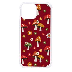 Woodland Mushroom And Daisy Seamless Pattern On Red Backgrounds Iphone 13 Mini Tpu Uv Print Case by Amaryn4rt