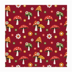 Woodland Mushroom And Daisy Seamless Pattern On Red Backgrounds Medium Glasses Cloth (2 Sides) by Amaryn4rt