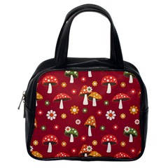 Woodland Mushroom And Daisy Seamless Pattern On Red Backgrounds Classic Handbag (one Side) by Amaryn4rt