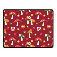 Woodland Mushroom And Daisy Seamless Pattern On Red Backgrounds Two Sides Fleece Blanket (small) by Amaryn4rt