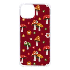 Woodland Mushroom And Daisy Seamless Pattern On Red Backgrounds Iphone 13 Tpu Uv Print Case by Amaryn4rt