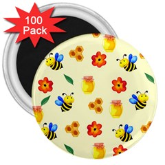 Seamless Background Honey Bee 3  Magnets (100 Pack) by Amaryn4rt