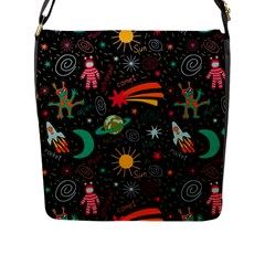 Seamless Pattern Space Flap Closure Messenger Bag (l)