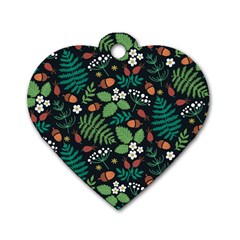 Pattern Forest Leaf Fruits Flowers Motif Dog Tag Heart (one Side)