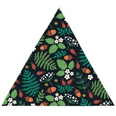 Pattern Forest Leaf Fruits Flowers Motif Wooden Puzzle Triangle by Amaryn4rt