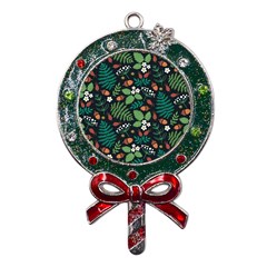 Pattern Forest Leaf Fruits Flowers Motif Metal X mas Lollipop With Crystal Ornament