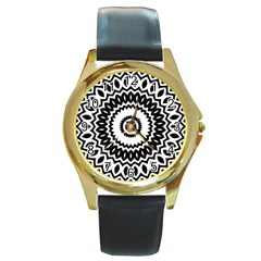 Circular Concentric Radial Symmetry Abstract Round Gold Metal Watch by pakminggu