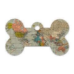 Vintage World Map Dog Tag Bone (two Sides) by pakminggu