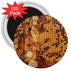 Bees Nature Animals Honeycomb 3  Magnets (100 Pack) by pakminggu