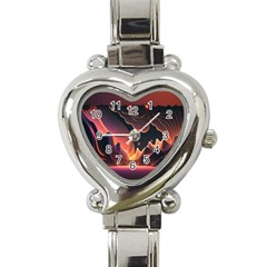 Fire Flame Burn Hot Heat Light Burning Orange Heart Italian Charm Watch by pakminggu