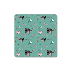 Raccoon Texture Seamless Scrapbooking Hearts Square Magnet by pakminggu