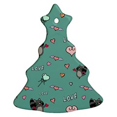 Raccoon Texture Seamless Scrapbooking Hearts Christmas Tree Ornament (two Sides)