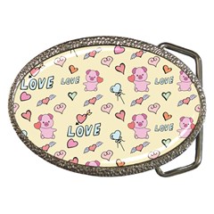 Pig Animal Love Romance Seamless Texture Pattern Belt Buckles by pakminggu