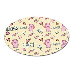 Pig Animal Love Romance Seamless Texture Pattern Oval Magnet by pakminggu
