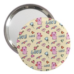 Pig Animal Love Romance Seamless Texture Pattern 3  Handbag Mirrors by pakminggu
