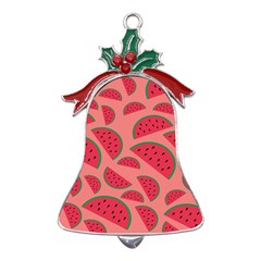Watermelon Red Food Fruit Healthy Summer Fresh Metal Holly Leaf Bell Ornament